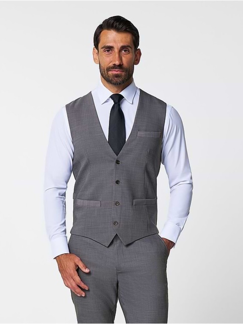 State & Liberty ATHLETIC FIT STRETCH SUIT VEST - HEATHERED GREY